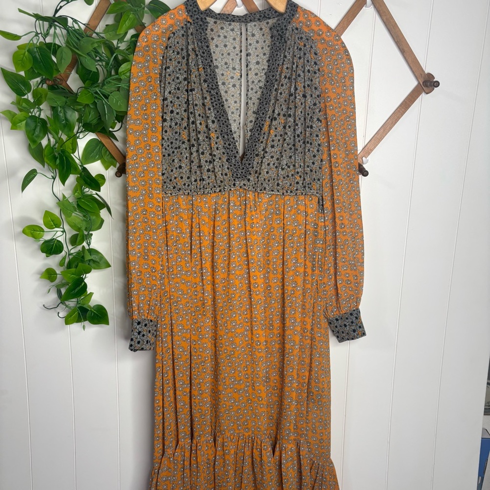 Sandro Paris Maxi Dress Floral Long Sleeves Size 3 Large